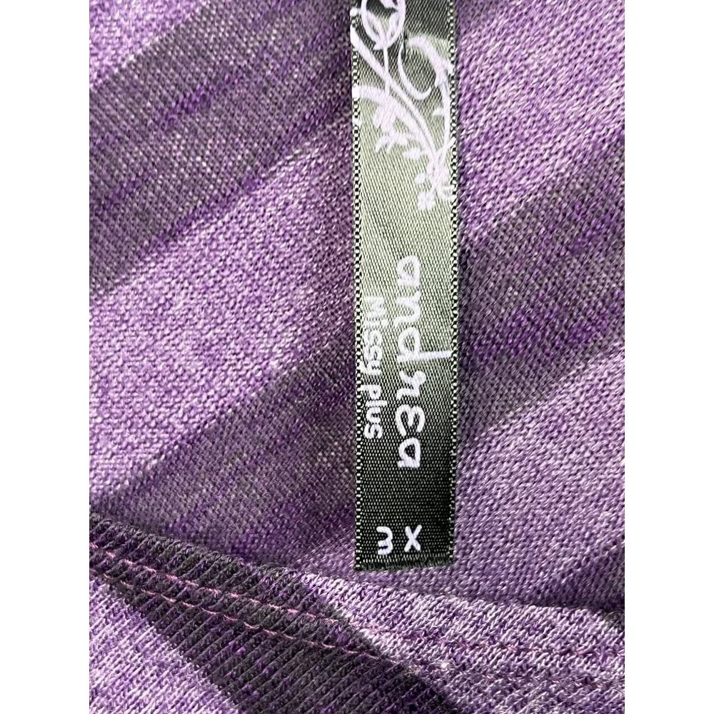 Andrea Purple Striped Top Womens Knit Shirt Dolman Short Sleeve Plus Size 3X - Picture 7 of 16